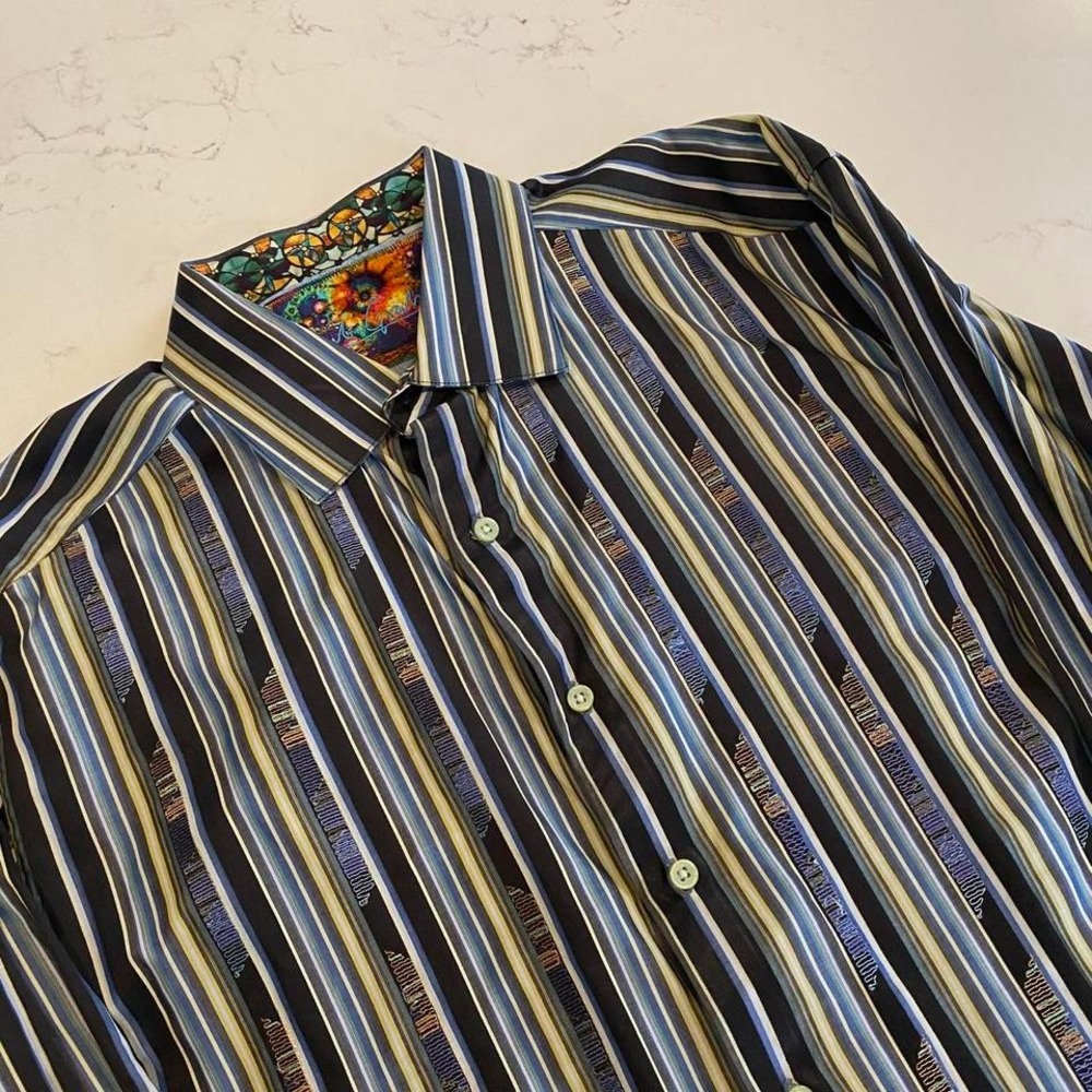 Robert Graham striped blue black men's button‎ up size XL